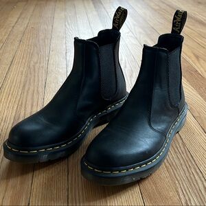 Dr. Martens Black Leather Boots with Yellow Stitching